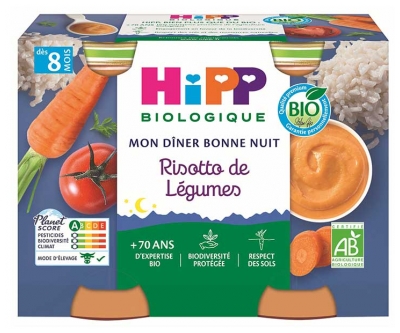 HiPP Min Godnat Risotto med Grøntsager fra 8 Måneder Økologisk 2 Krukker