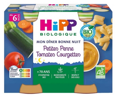 HiPP Mana Labās Nakts Vakariņas Mazi Makaroni Tomāti Cukīni no 6 mēnešiem Bio 2 burciņas