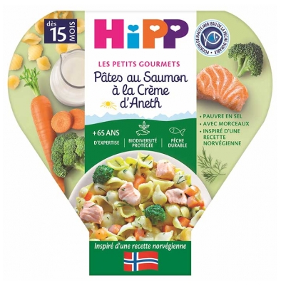 HiPP Pienet Gourmandit Pasta lohella ja tillikermalla 15 kk alkaen 250 g