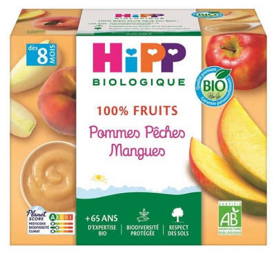 HiPP 100% Fruit Apples Peaches Mangoes From 8 Months Organic 4 Jars