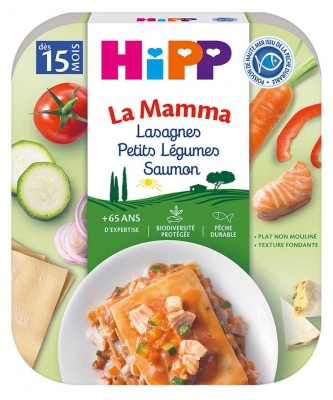 Lasania HiPP La Mamma cu Legume Mici și Somon de la 15 Luni 250 g