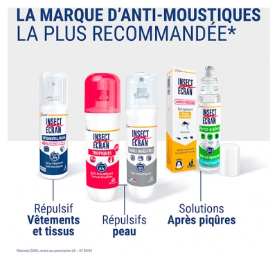 Insect Ecran Spray Insecticide Vêtements & Tissus 100 ml + Anti-Moustiques Spray Répulsif Peau Spécial Tropiques 75 ml