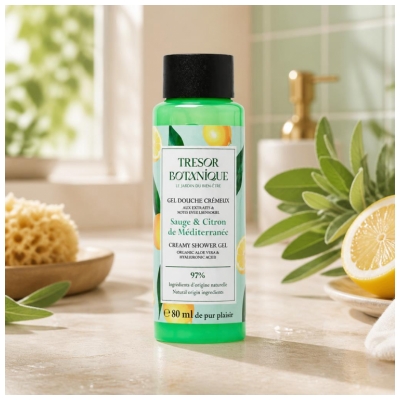 Trésor Botanique Kremowy żel pod prysznic Szałwia & Citron de Méditerranée 80 ml