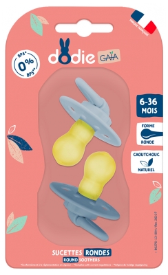 Dodie Gaïa 2 Sucettes Rondes 6-36 Mois - Couleur : Bleu
