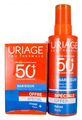 Uriage Bariésun Niewidoczny Spray Bardzo Wysoka Ochrona SPF50+ 200 ml + Nawilżający Krem Ochronny Bardzo Wysoka Ochrona SPF50+ 50 ml