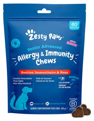 Zesty Paws Przysmaki dla Psów Seniorów Łosoś Skóra i Wsparcie Odporności 200 g (najlepiej spożyć przed 07.10.2026)