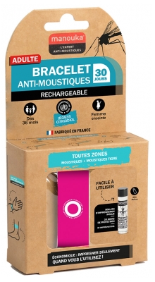 Manouka Kameleo Anti-Mücken-Armband + Nachfüller 6 ml - Modell: Fuchsia