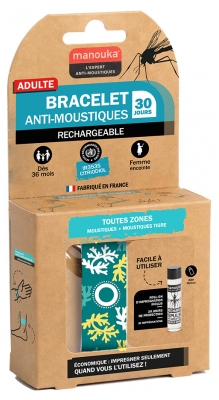 Manouka Bracelet Anti-Moustiques + Recharge 6 ml - Modèle : Corail