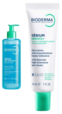 Bioderma Sébium Rutine Rensende Skumgel 400 ml + Kerato+ Gel-Creme mod Urenheder 30 ml