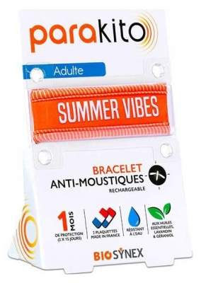 Brățară Anti-Țânțari Reîncărcabilă pentru Adulți Parakito - Model : Good Vibes Orange (a se consuma de preferință înainte de 30/09/2026)