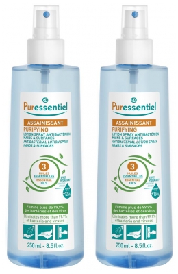 Puressentiel Reinigende Antibakterielle Spray-Lotion Hände & Flächen mit 3 Ätherischen Ölen Set mit 2 x 250 ml