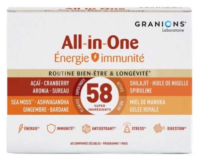 Granions All-In-One Energie und Immunität 60 teilbare Tabletten