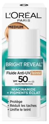 Fluid Colorat Anti-UV Niacinamidă Anti-Pete SPF50+ Bright Reveal de la L'Oréal Paris, 50 ml