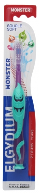 „Elgydium Monster“ 2-6 metų minkštas dantų šepetėlis - Spalva: Violetin? ir žalia