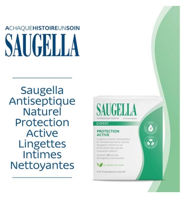 Saugella Expert Antiseptique Lingettes Intimes Nettoyantes 10 Lingettes Individuelles