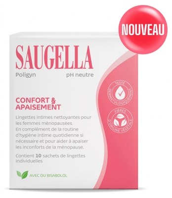 Saugella Poligyn Lingettes Intimes Nettoyantes Ménopause 10 Lingettes Individuelles