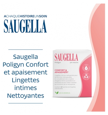 Saugella Poligyn Lingettes Intimes Nettoyantes Ménopause 10 Lingettes Individuelles
