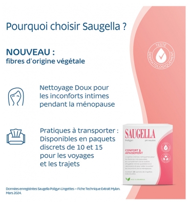 Saugella Poligyn Lingettes Intimes Nettoyantes Ménopause 10 Lingettes Individuelles