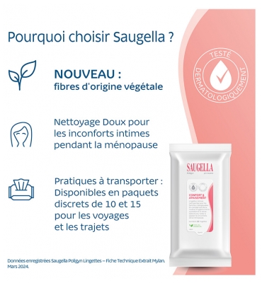 Saugella Poligyn Lingettes Intimes Nettoyantes Ménopause 15 Lingettes