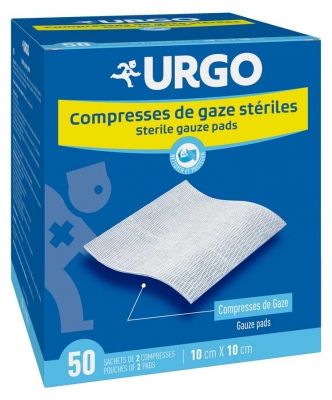 Urgo Sterile Gazekompresser 10 cm x 10 cm 50 poser med 2 kompresser