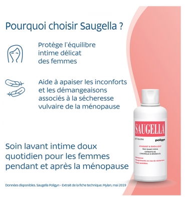 Saugella Poligyn 50+ Soin Lavant Intime Apaisant et Hydratant Ménopause Lot de 2 x 500 ml