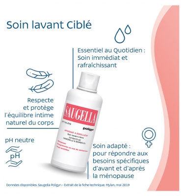 Saugella Poligyn 50+ Soin Lavant Intime Apaisant et Hydratant Ménopause Lot de 2 x 500 ml