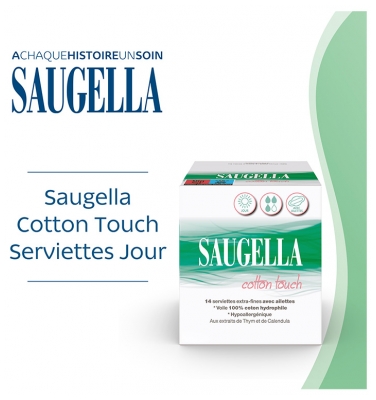 Saugella Cotton Touch Jour 14 Serviettes Extra-Fines avec Ailettes