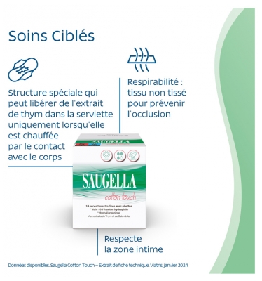 Saugella Cotton Touch Jour Lot de 2 x 14 Serviettes Extra-Fines avec Ailettes