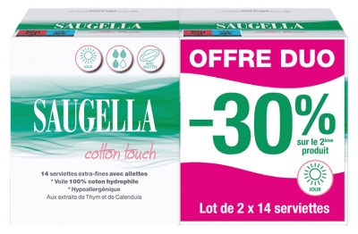 Saugella Cotton Touch Day 2er Set x 14 Extra Dünne Handtücher mit Flossen