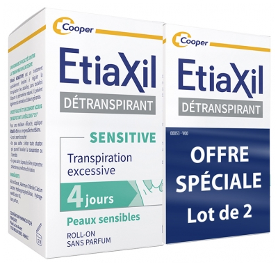 Etiaxil Détranspirant Sensitive Kainalot Herkkä Iho Roll-On Pakkaus 2 x 15 ml