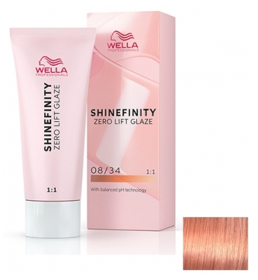 Wella Shinefinity Zero Lift Glaze Coloração Semi-Permanente 60 ml - Cor: 08/34 Loiro Claro Dourado Acobreado