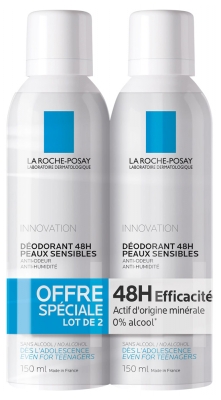 Deodorant Spray 48H La Roche-Posay Piele Sensibilă Set de 2 x 150 ml