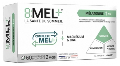 8Mel+ Melatoniini 1 mg 60 Kaksikerroksista Tablettia (parasta ennen 30/10/2026)