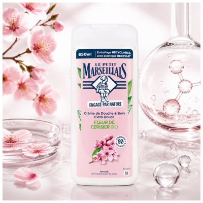 Le Petit Marseillais Dušas Krēms & Pirts Ekstra Maigs Bioloģiskais Ķiršu Zieds 650 ml