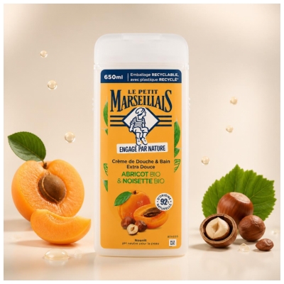 Le Petit Marseillais Extra Milde Bad- & Douchecrème Abrikoos & Hazelnoot Biologisch 650 ml