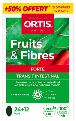 Ortis Fruits & Fibres Forte Suoliston Toiminta 36 Tablettia, joista 12 kaupan päälle