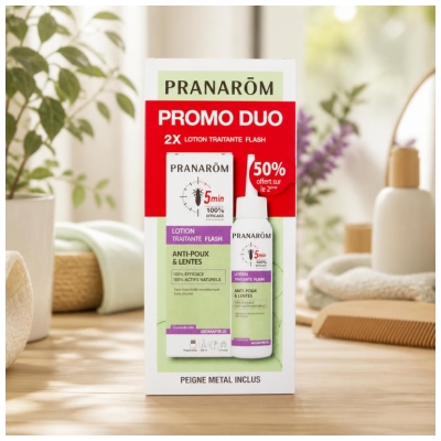 Pranarôm Aromapoux Lotion Traitante Flash Anti-Poux & Lentes Lot de 2 x 100 ml