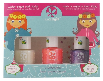 Suncoat Girl Kit 3 Peel-Off Nagellak op Waterbasis + 1 Stickervel