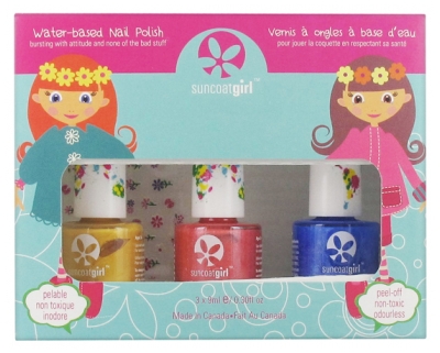Suncoat Girl Kit 3 Peel-Off Nagellak op Waterbasis + 1 Stickervel - Kleur: Ei-spiratie