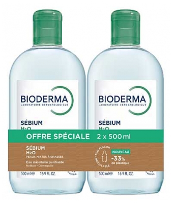 Bioderma Sébium H2O Eau Micellaire Purifiante Lot de 2 x 500 ml