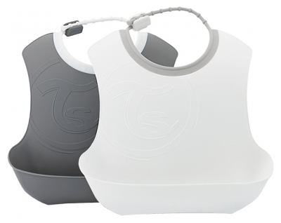 Twistshake Babero Suave con Recogedor 4 Meses y + Pack de 2 - Color: Gris pastel - Blanco