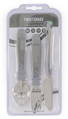 Twistshake Stainless Steel Learning Cutlery 12 Months and + - Colour: Pastel grey