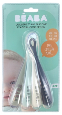 Béaba 4 Cuillères Silicone 1er Âge 4 Mois et + - Couleur : Kaki, Bleu, Blanc, Bleu Marine