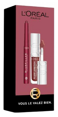 L'Oréal Paris Lip Kit Duo Blurfiller Crayon à Lèvres 1 g & Plump Ambition Huile à Lèvres Repulpante 5 ml - Teinte : 570 Worth It Intense / 510 Nuit Sparkle