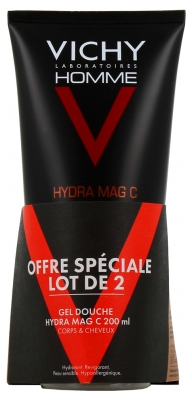 Vichy Homme Hydra Mag C Suihkugeeli vartalolle & hiuksille, 2 x 200 ml pakkaus