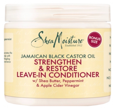 SheaMoisture Jamaikas Melno Rīcineļļu Atjaunojošs un Stiprinošs Neskalojamais Kopšanas Līdzeklis 431 ml