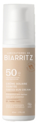 Laboratoires de Biarritz Organiczny Przyciemniany Krem do Opalania Twarzy SPF50 50 ml - Barwa: Kość słoniowa