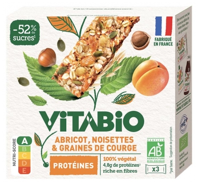 Vitabio Aprikose Haselnuss & Kürbiskerne Bio-Protein 3 Riegel (mindestens haltbar bis 24.11.2026)