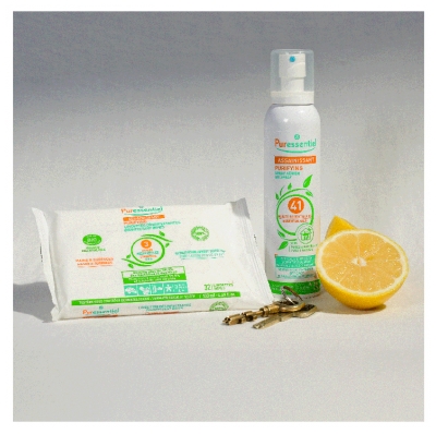 Puressentiel Assainissant Lingettes Désinfectantes aux 3 Huiles Essentielles 32 Lingettes