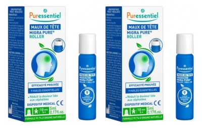 Puressentiel Maux de Tête Roller Migra Pure aux 9 Huiles Essentielles Lot de 2 x 5 ml